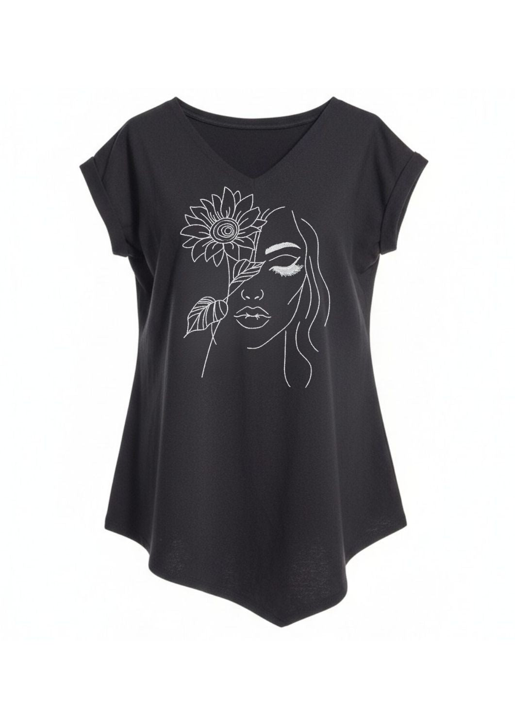 Tricou guler in V - Flower